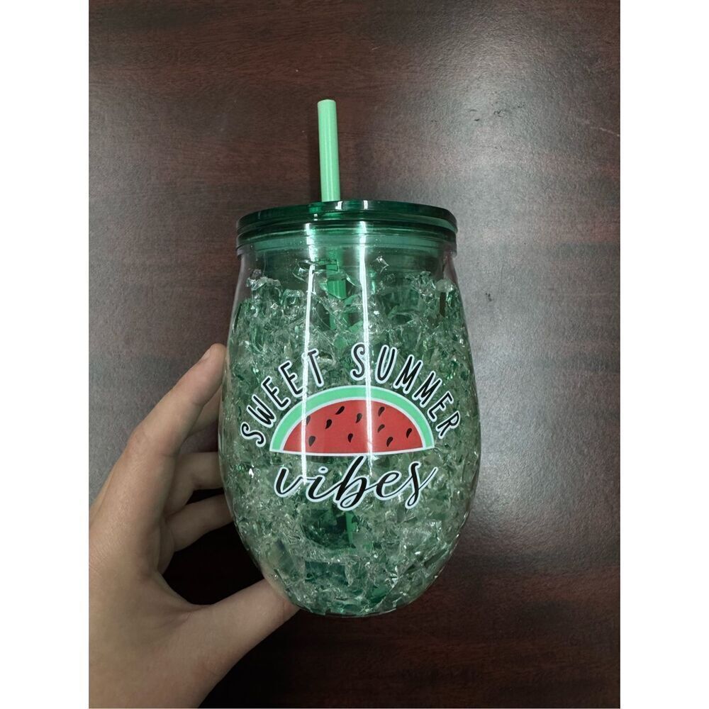 NWT True Living Watermelon Wine Freeze Tumbler with Straw